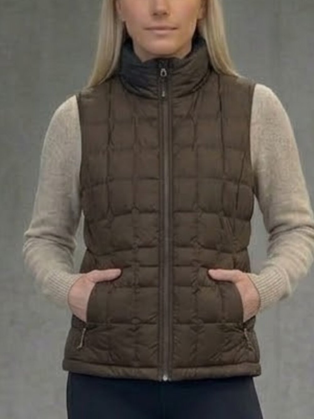Eddie Bauer Premium Goose Down Brown Puffer Quilted Ski Vest Jacket Women's L